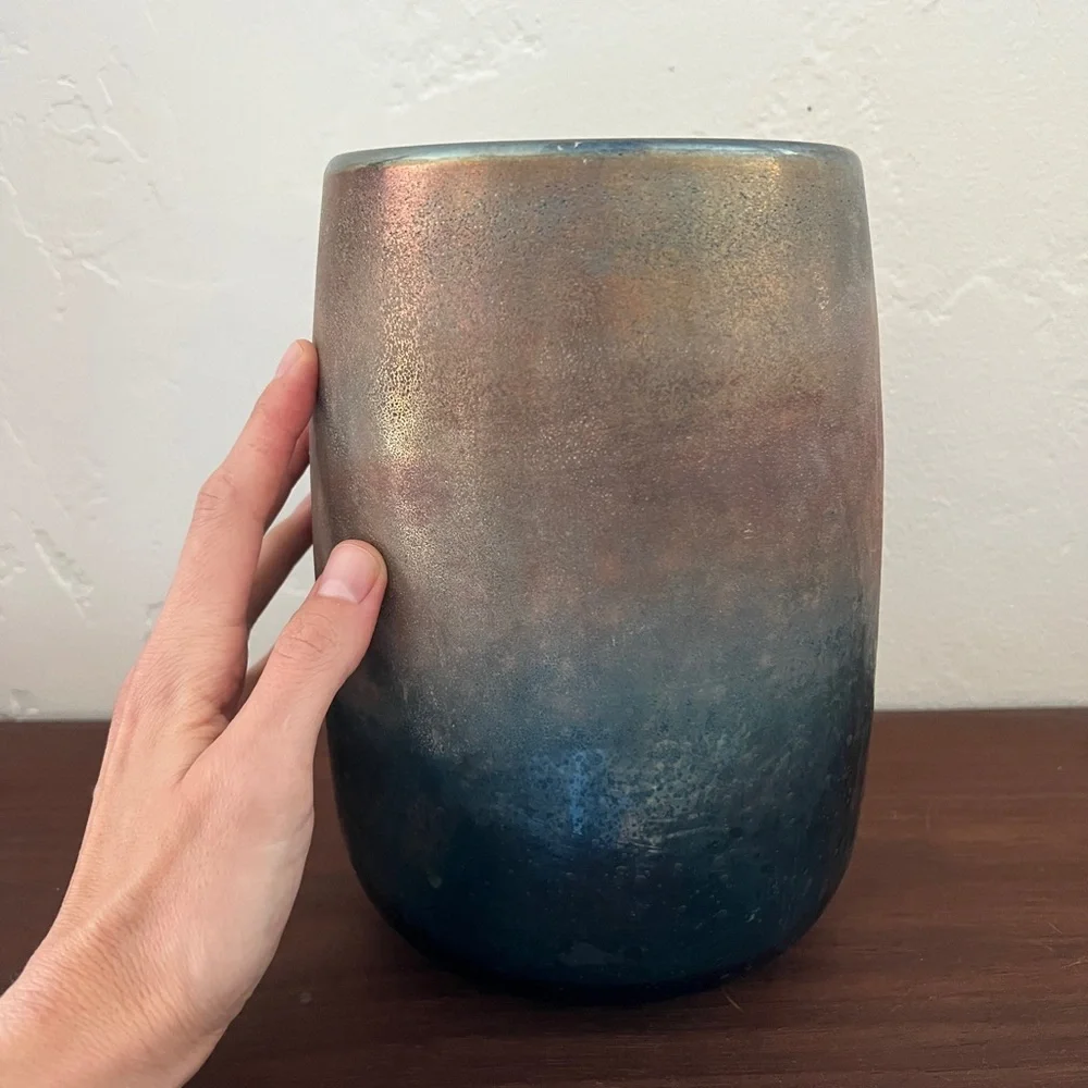 Anthropologie Teal and Rose Ombre Iridescent Vase
